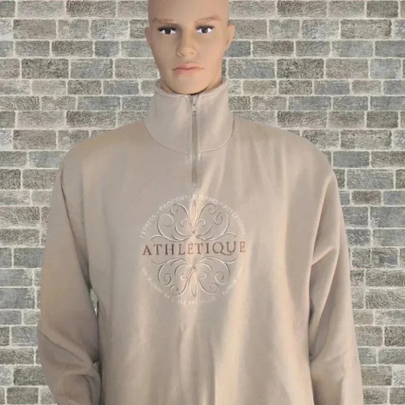 Express Athletique Men's Beige 1/4 Zip Vintage Sweater Jacket - Picture 4 of 7